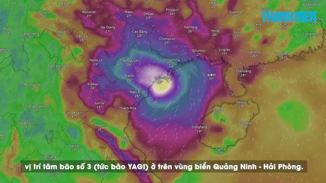 ⁣Tâm bão Yagi cách Hà Nội 200 km, 12 tiếng nữa vẫn có gió bão cực mạnh